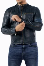 Blue Cafe Racer Genuine Lambskin Jacket