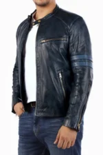 Blue Cafe Racer Genuine Lambskin Jacket