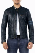 Blue Cafe Racer Genuine Lambskin Jacket