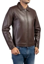 Dark Brown Shirt collar Real Leather Jacket