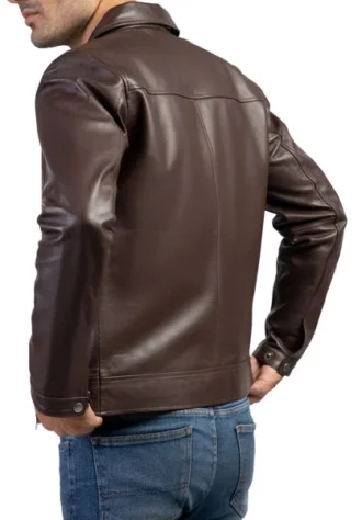 Dark Brown Shirt collar Real Leather Jacket