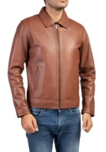 Brown Shirt collar Real Leather Jacket