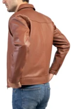 Brown Shirt collar Real Leather Jacket