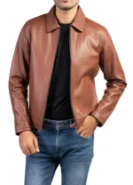 Brown Shirt collar Real Leather Jacket