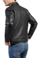 Men's Black Collar Shirt Leather Jacket