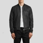 Black Biker Bomber Leather Jacket For Men