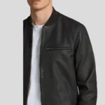 Black Biker Bomber Leather Jacket For Men