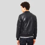 Mens Black Bomber Genuine Cafe Racer Leather Jacket