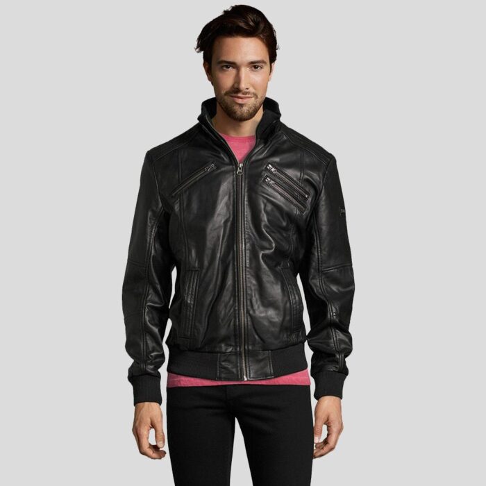 Men's Bens Black Motorbiker Leather Jacket