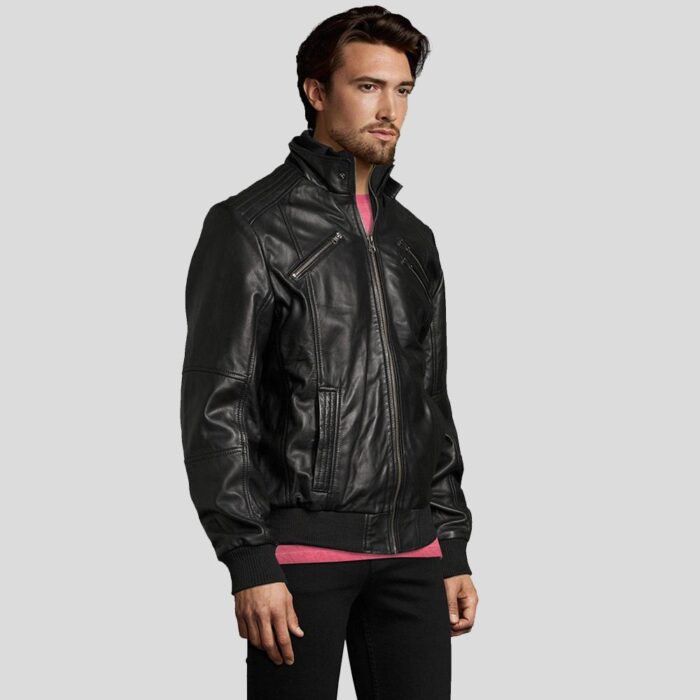 Men's Bens Black Motorbiker Leather Jacket