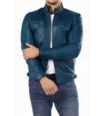 Blue Motorcycle Leather Jacket