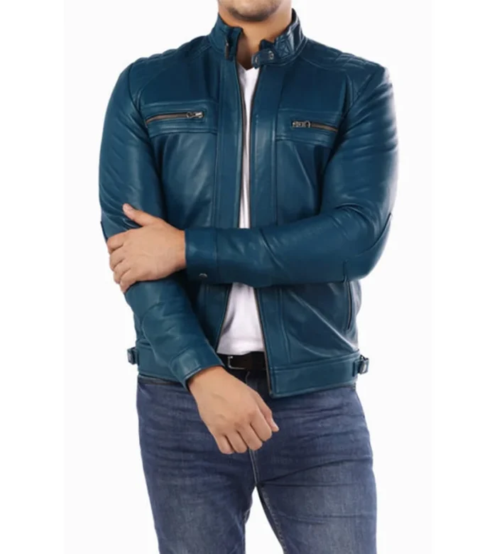 Blue Motorcycle Leather Jacket