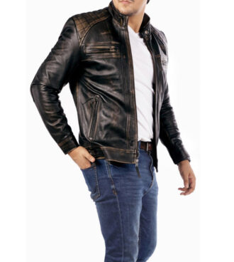 Men's Cafe Racer Quilted Distressed Jacket