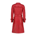 Red Leather Trench Long Coat For Women