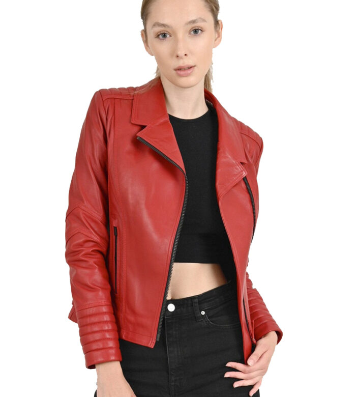 Alexa Red Biker Leather Jacket