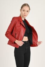 Alexa Red Biker Leather Jacket