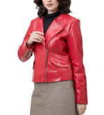 Anna Red Crocodile Pattern Leather Jacket