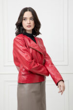 Anna Red Crocodile Pattern Leather Jacket