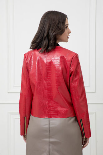 Anna Red Crocodile Pattern Leather Jacket