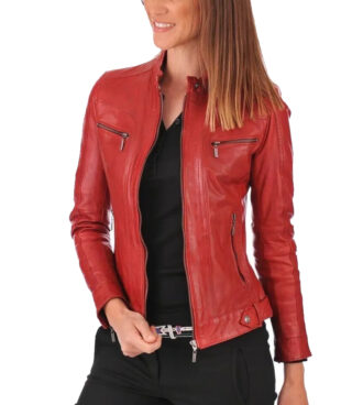 Caroline Cafe Racer Red Leather Jacket