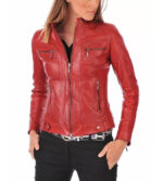 Caroline Cafe Racer Red Leather Jacket