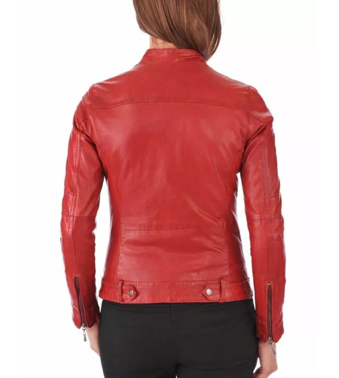 Caroline Cafe Racer Red Leather Jacket