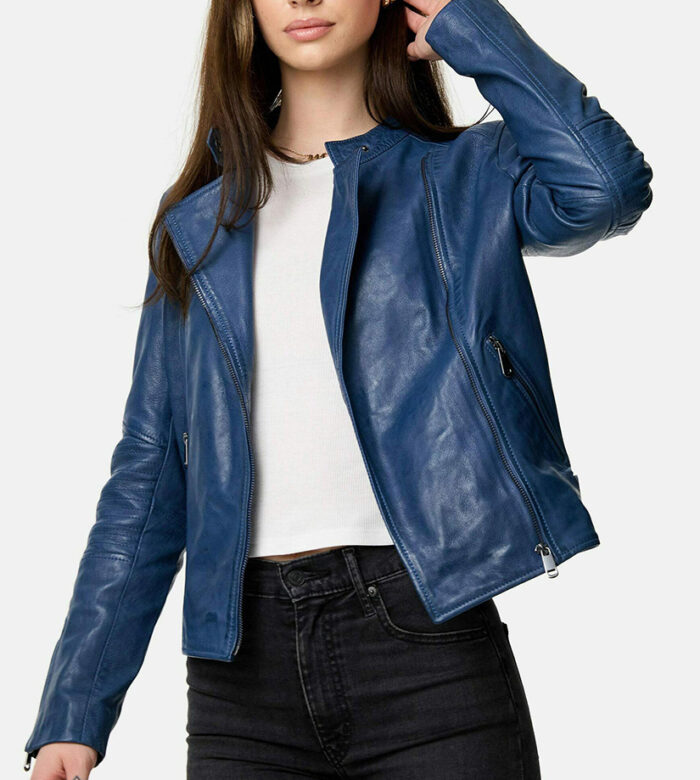 Cora Casual Blue Leather Jacket