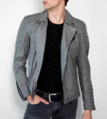 Dean Grey Quilted Biker Leather Jacket