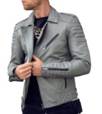 Dean Grey Quilted Biker Leather Jacket