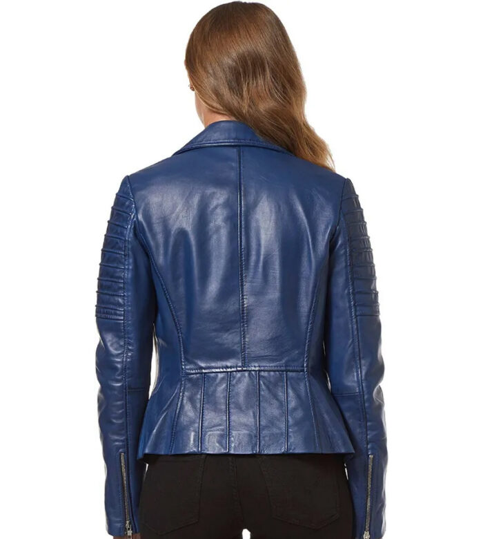 Diane Blue Quilted Motorcycle Leather Jacket