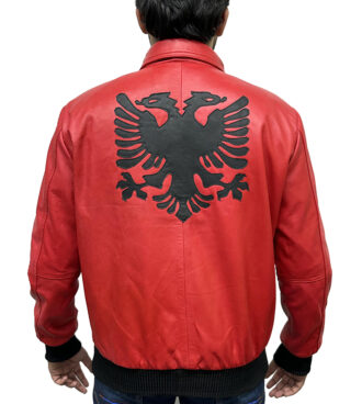 Drakes Albanian Flag Red Leather Jacket