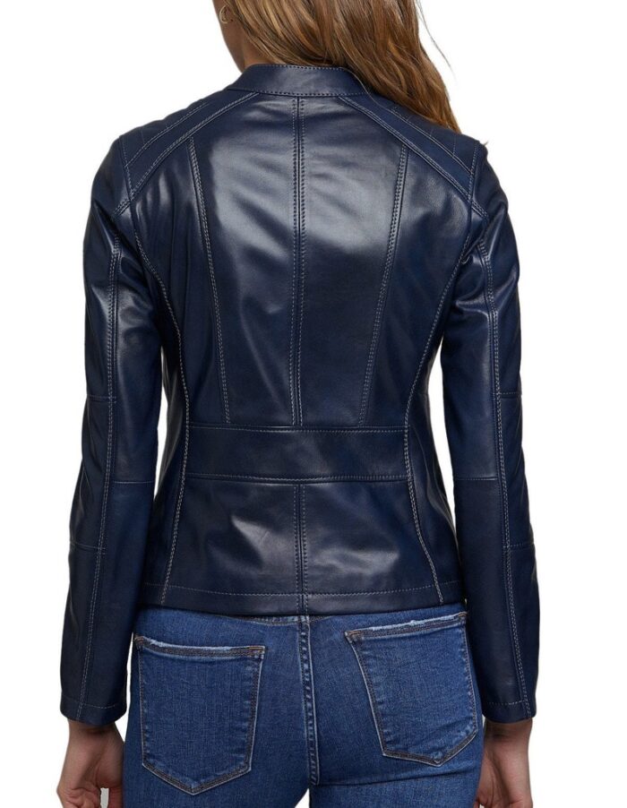 Drew Cafe Racer Blue Leather Jacket