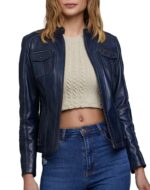 Drew Cafe Racer Blue Leather Jacket