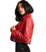 Eliza Crop Red Biker Leather Jacket