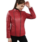 Emma Red Quilted Biker Leather Jacket