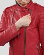 Emma Red Quilted Biker Leather Jacket