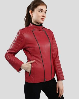 Emma Red Quilted Biker Leather Jacket