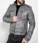 Evan Grey Quilted Motorcycle Leather Jacket