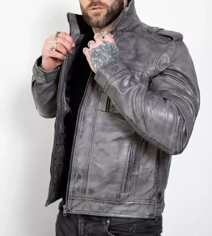 Evan Grey Quilted Motorcycle Leather Jacket