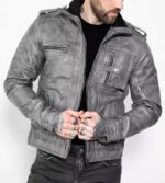 Evan Grey Quilted Motorcycle Leather Jacket