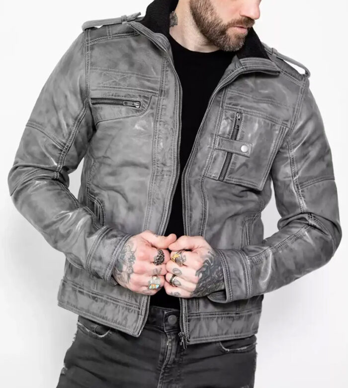 Evan Grey Quilted Motorcycle Leather Jacket