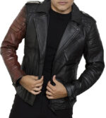 Henry Black And Brown Cafe Racer Quilted Leather Jacket