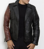 Henry Black And Brown Cafe Racer Quilted Leather Jacket