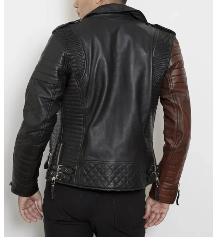 Henry Black And Brown Cafe Racer Quilted Leather Jacket