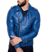 Inferno Blue Biker Leather Jacket