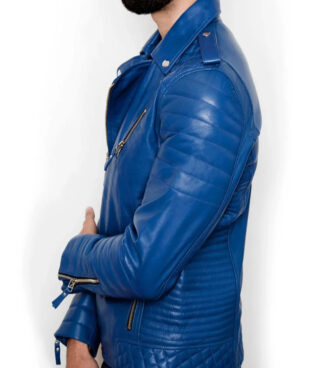 Inferno Blue Biker Leather Jacket