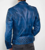 Inferno Distressed Blue Quilted Biker Leather Jacket