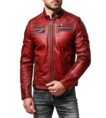 James Red Cafe Racer Genuine Leather Jacket