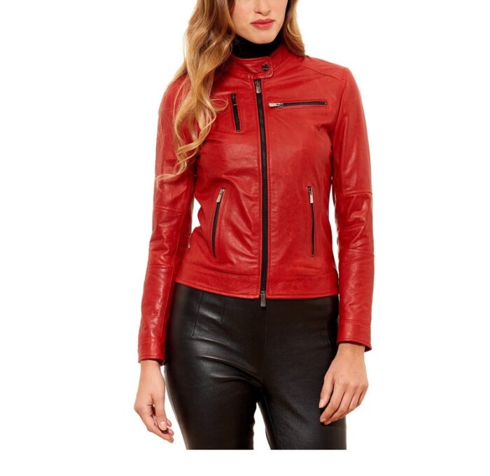 Jennifer Red Retro Leather Jacket