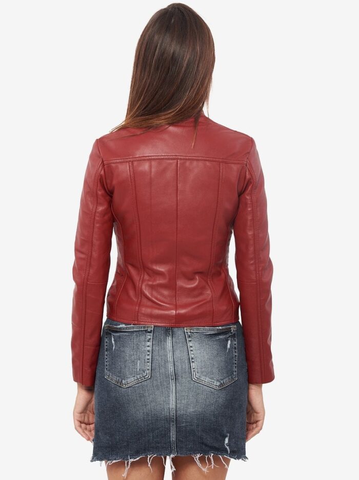 Jessica Burgundy Cafe Racer Leather Jacket